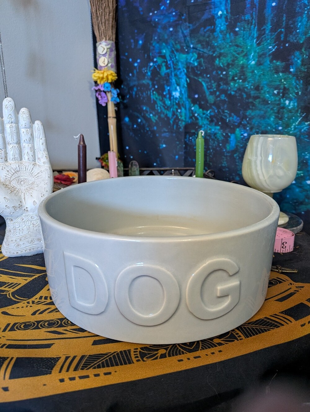 Large Ceramic DOG Bowl in Light Gray